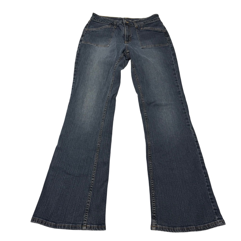 LA Blues Flare Leg Jeans Womens Size 10 Dark Wash Patch Pocket Denim Stretch
